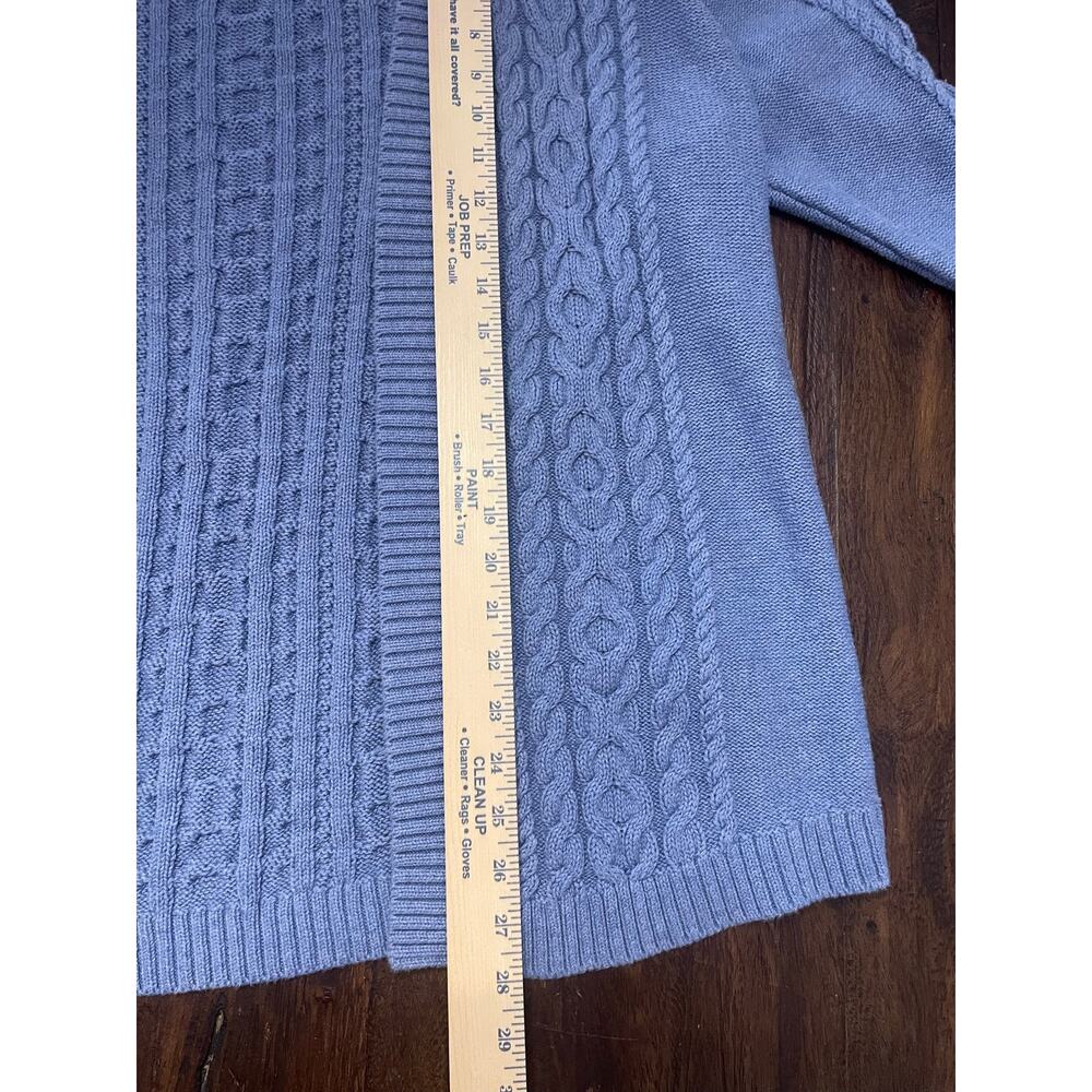 L.L. Bean Blue Cable Knit Open Front Cardigan Sweater Cotton XL Regular - Picture 6 of 8